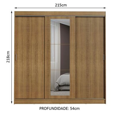 Guarda-roupa 3 Portas de Correr com Espelho 3 Gavetas Madesa