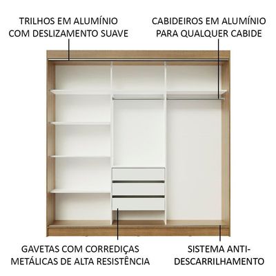 Guarda-roupa 3 Portas de Correr com Espelho 3 Gavetas Madesa