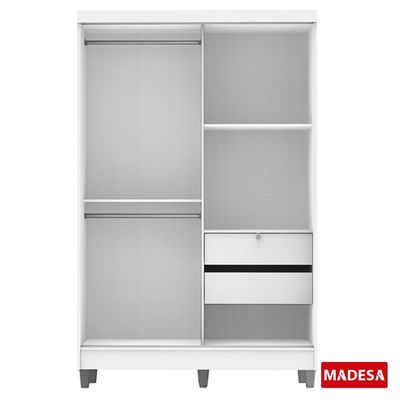 Guarda-Roupas Luke Espelho Branco 2 Portas Correr Pés Madesa