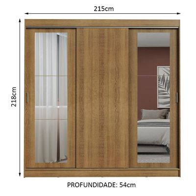 Guarda-roupa 3 Portas de Correr Espelhos 3 Gavetas Madesa