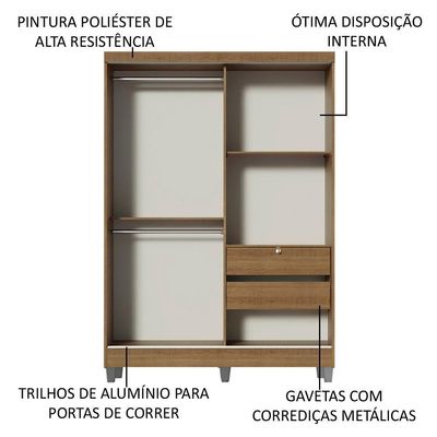 Guarda-Roupas Luke Rustic Com Pés 2 Portas Correr Madesa