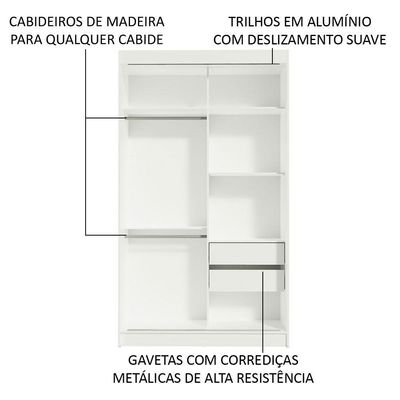 Guarda-roupa Solteiro Tokio 2 Portas de Correr com Espelho