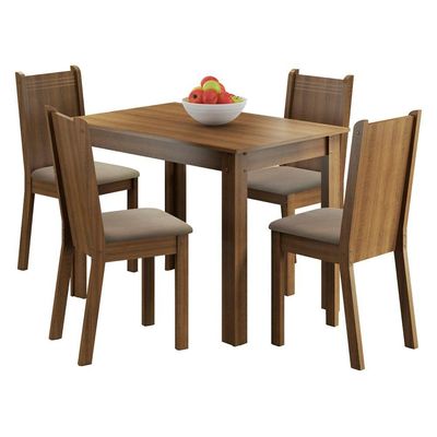 Conjunto Sala Jantar Mesa Tampo Madeira 4 Cadeiras Madesa