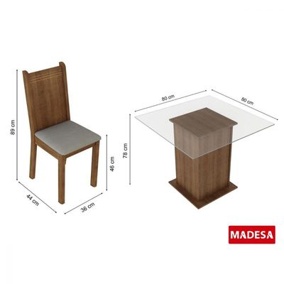 Conjunto Sala de Jantar Magda Madesa Tampo Vidro 4 Cadeiras