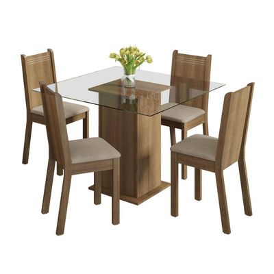 Conjunto Sala de Jantar Magda Madesa Tampo Vidro 4 Cadeiras