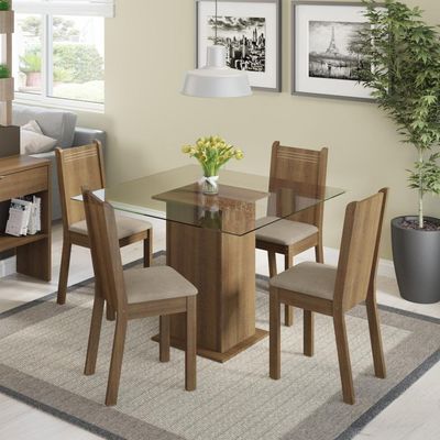Conjunto Sala de Jantar Magda Madesa Tampo Vidro 4 Cadeiras