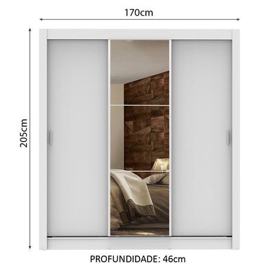 Guarda-Roupa Lyon Plus 3 Portas 1 Espelho Branco Madesa