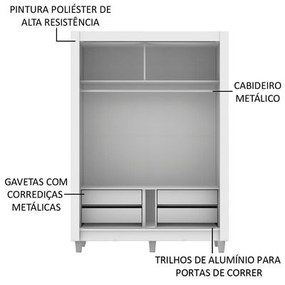 Guarda-Roupa Dallas Plus 2 Portas Correr 1 Espelho Madesa