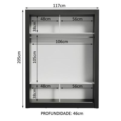 Guarda-roupa Solteiro 2 Portas Com Espelho Preto/Cinza