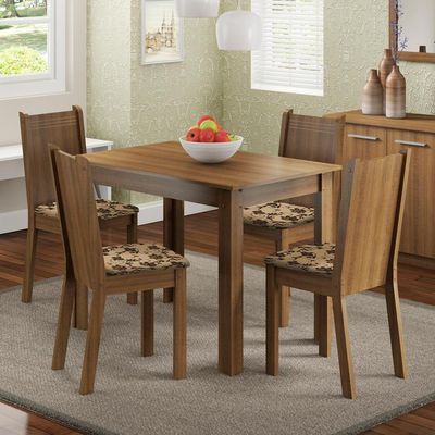 Conjunto Sala Jantar Mesa Tampo Madeira 4 Cadeiras - Madesa