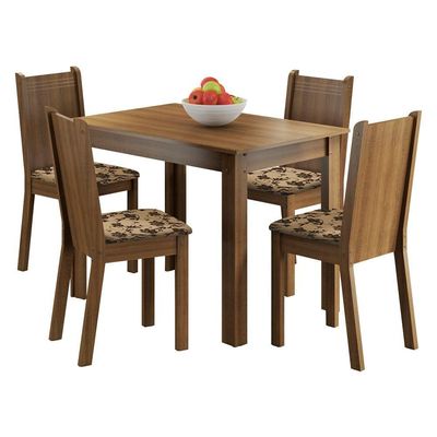 Conjunto Sala Jantar Mesa Tampo Madeira 4 Cadeiras - Madesa