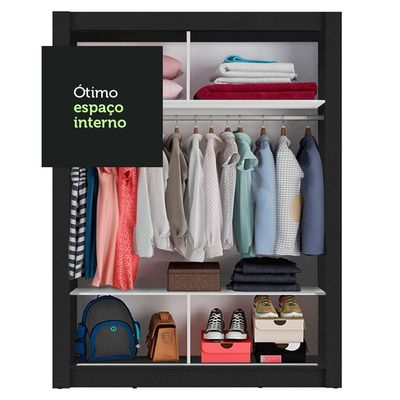 Guarda-roupa Solteiro 2 Portas Com Espelho Preto/Cinza