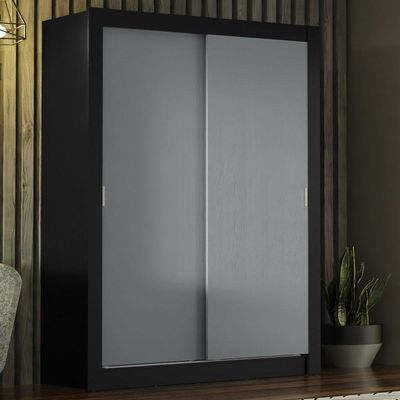 Guarda-roupa Solteiro 2 Portas Preto/Cinza Preto/Cinza