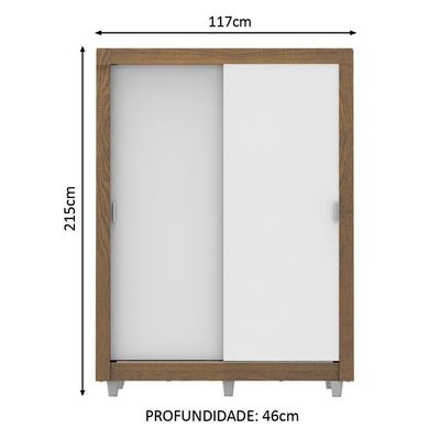 Guarda-Roupa Dallas 2 Portas de Correr Branco/Rustic Madesa