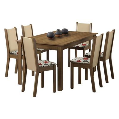 Conjunto Sala de Jantar Madesa Mesa Tampo Madeira 6 Cadeiras