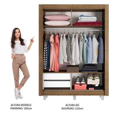 Guarda-Roupa Dallas 2 Portas de Correr Branco/Rustic Madesa