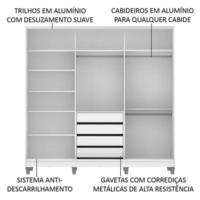 Guarda-Roupa Royale 100% MDF 3 Portas de Correr 8 Pés Madesa