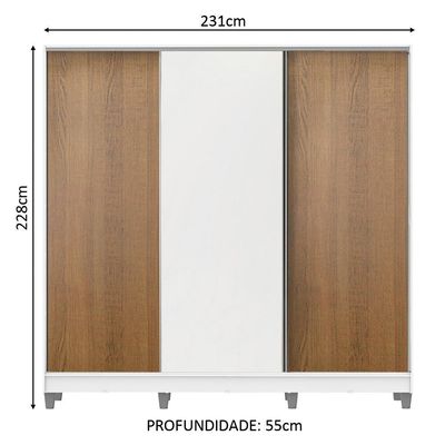 Guarda-Roupa Royale 100% MDF 3 Portas de Correr 8 Pés Madesa