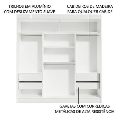 Guarda-roupa Casal Reno 3 Portas de Correr Espelho Madesa
