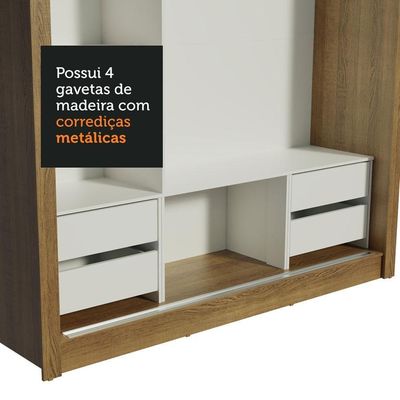 Guarda-Roupa Lyon Plus Portas Correr Espelho Rustic Madesa