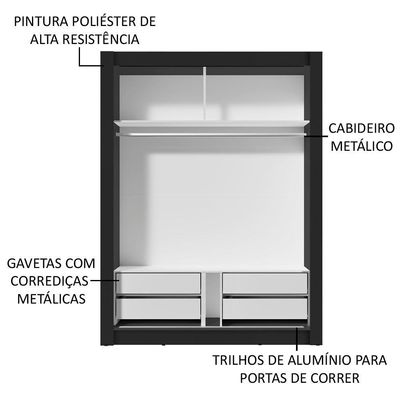 Guarda-roupa Solteiro Dallas Plus 2 Portas de Correr Madesa