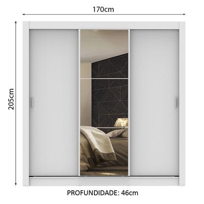 Guarda-Roupa Mônaco 3 Portas Correr 1 Espelho Branco Madesa