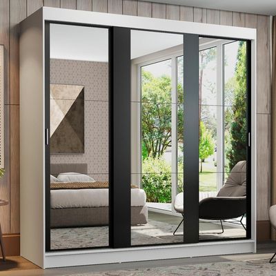 Guarda-roupa Casal Reno 3 Portas de Correr de Espelho Madesa