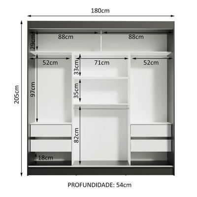 Guarda-roupa Madesa Reno 3 Porta Correr Espelhos Preto Cinza