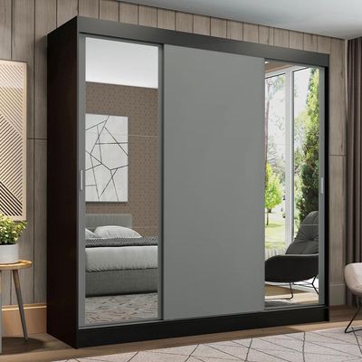 Guarda-roupa Madesa Reno 3 Porta Correr Espelhos Preto Cinza