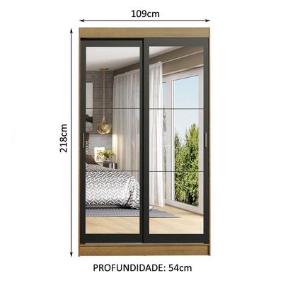Guarda-roupa Tokio 2 Portas Correr Espelho 2 Gavetas Madesa
