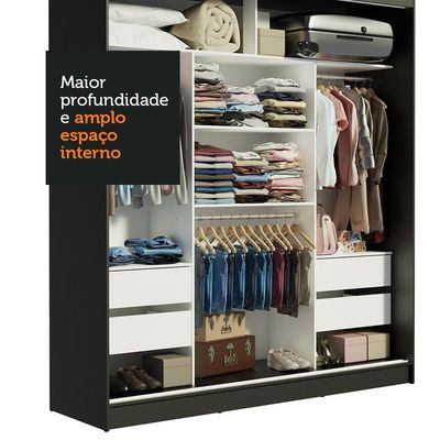 Guarda-roupa Madesa Reno 3 Portas Correr Espelho Preto Cinza