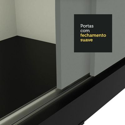 Guarda-roupa Madesa Reno 3 Portas Correr Espelho Preto Cinza