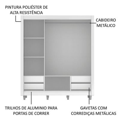 Guarda-roupa Casal Madesa Lyon Plus Com Pés Branco/Rustic