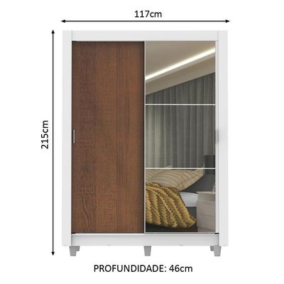 Guarda-Roupa Denver 2 Portas 1 Espelho Rustic/Branco Madesa