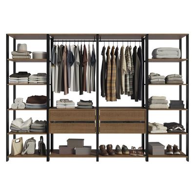 Guarda-roupa Closet Modulado Valencia 4 Gavetas 258cm Rustic/preto Madesa 01 Rustic/preto