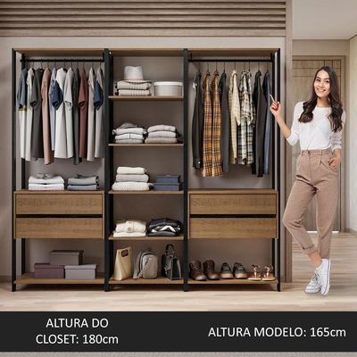 Guarda-roupa Closet Modulado Valencia 4 Gavetas 199cm Rustic/preto Madesa 02 Rustic/preto