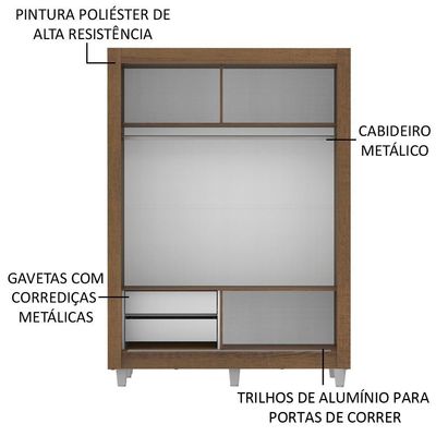 Guarda-Roupa Dallas 2 Portas de Correr 1 Espelho Madesa