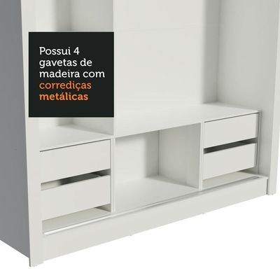 Guarda-roupa Casal Lyon Branco 3 Portas de Correr Madesa