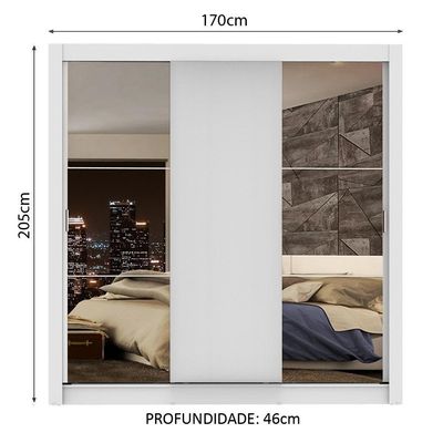 Guarda-roupa Casal Lyon Branco 3 Portas de Correr Madesa