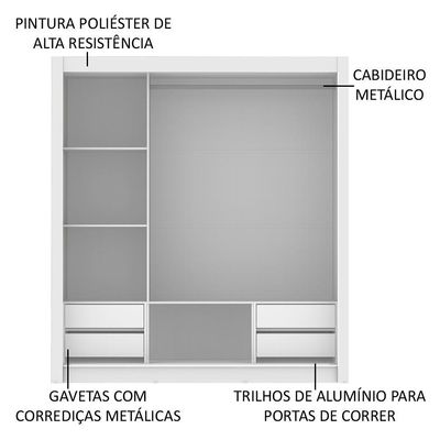 Guarda-roupa Casal Lyon Branco 3 Portas de Correr Madesa