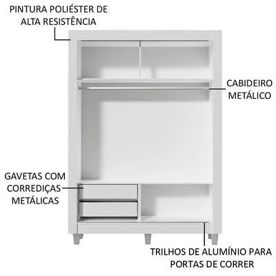 Guarda-Roupa Dallas 2 Portas de Correr 1 Espelho Madesa