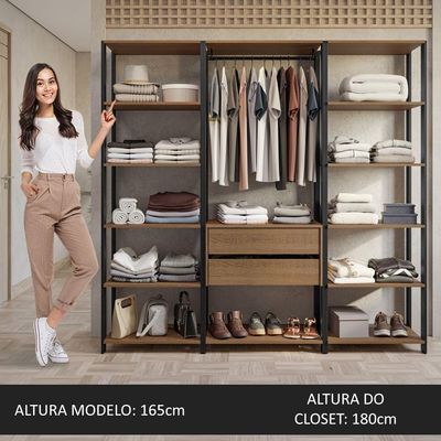 Guarda-roupa Closet Modulado Valencia 2 Gavetas 188cm Rustic/preto Madesa 01 Rustic/preto