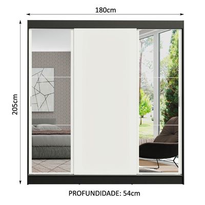 Guarda-roupa Casal Reno 3 Portas de Correr Espelhos Madesa