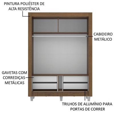 Guarda-Roupa Dallas Plus 2 Portas Correr Rustic Madesa