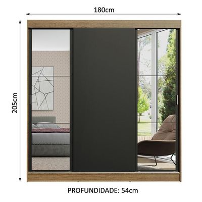 Guarda-roupa Casal Reno 3 Portas de Correr Espelhos Madesa