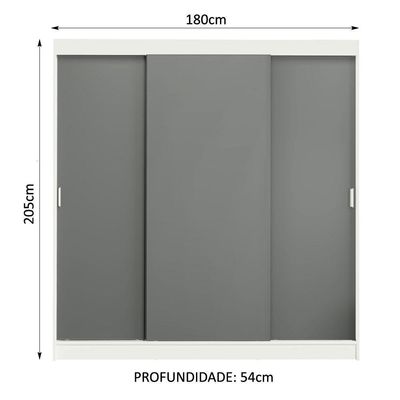 Guarda-roupa Casal Madesa Reno 3 Portas Correr Branco Cinza