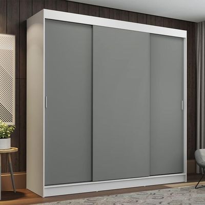 Guarda-roupa Casal Madesa Reno 3 Portas Correr Branco Cinza