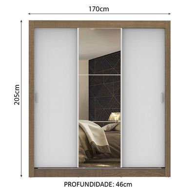 Guarda Roupa Casal Mônaco 3 Portas Correr 1 Espelho Madesa