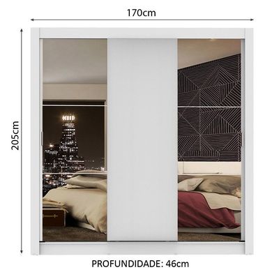 Guarda-roupa Casal Mônaco Branco 3 Portas de Correr Madesa