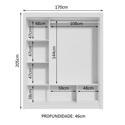 Guarda-roupa Casal Mônaco 3 Portas Com Espelho Branco/Cinza